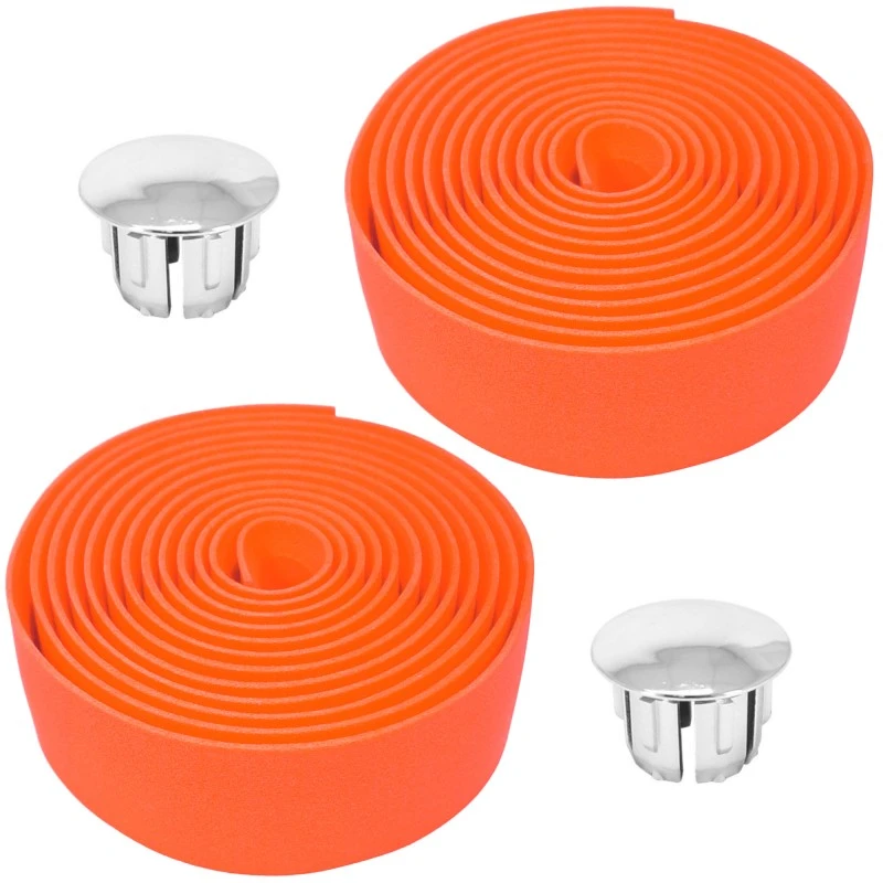 Mousse EVA 2x Guidoline De Vélo Ruban De Cintre Mousse Confort EVA Adhésif Bouchon Chromé Cycle Route Fixie Singlespeed, Orange