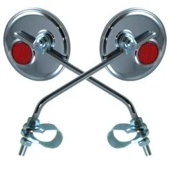 2x RETROVISEUR VELO ROND CHROME Ă75MM CATADIOPTRE ROUTE VILLE GUIDON VINTAGE