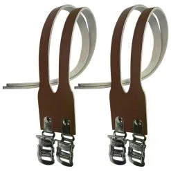 Courroie Double Marron Cuir Véritable (paire) Cale Pied Pédale Vélo Cycle Ville Route Vintage