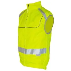 Polyester Gilet Course Jaune Fluo Réfléchissant Sans Manches Avec Zip Intégral Et Poche Arrière EN1150