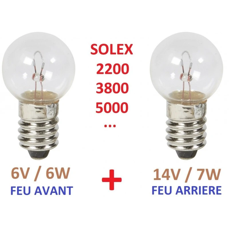 Verre KIT AMPOULE AVANT ARRIERE SOLEX 330 660 1400 1700 2200 3300 3800 4600 5000 45CC
